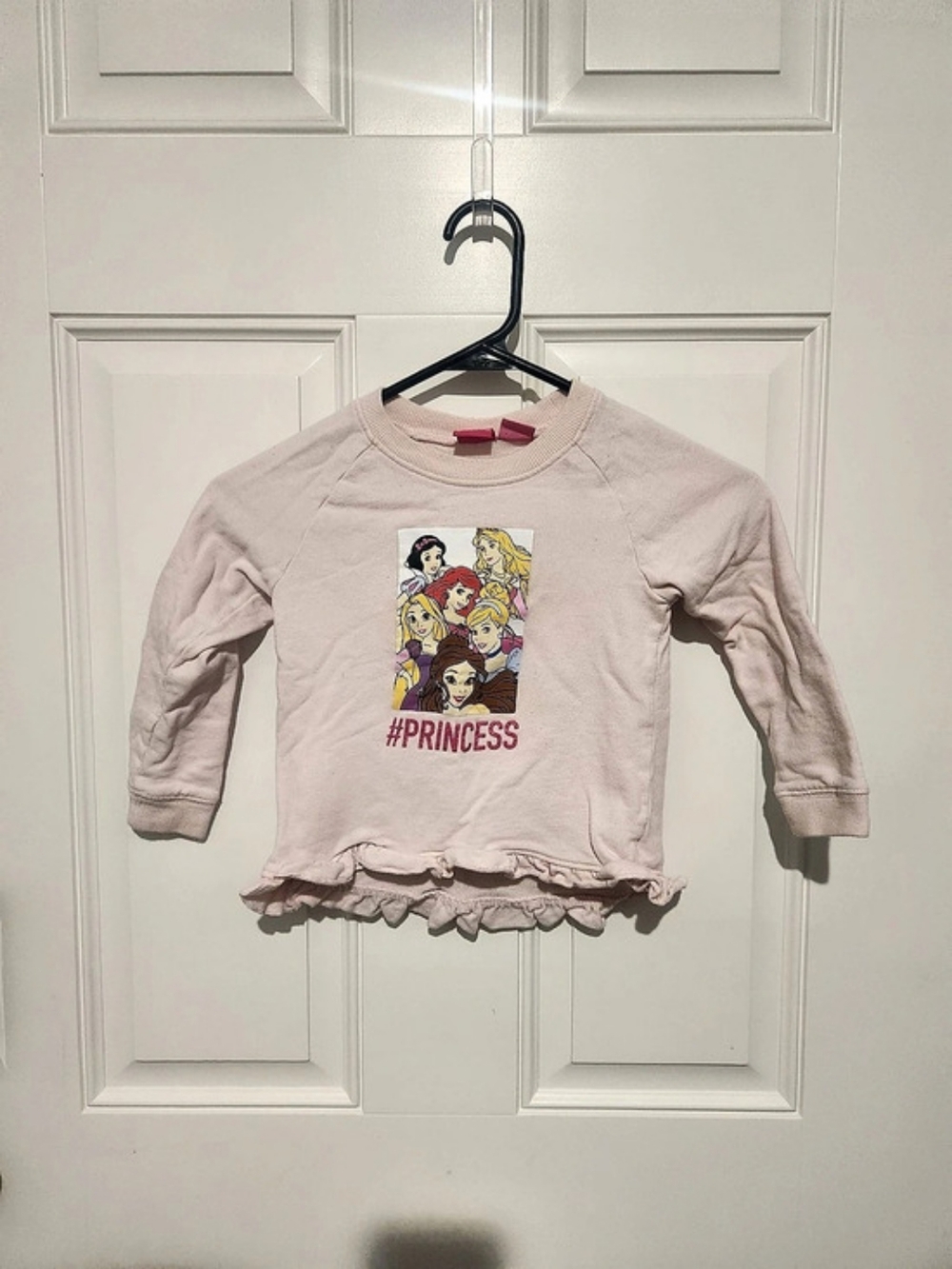 Disney Princess Girls 4T Pink Cotton Graphic Crew Neck Ruffle Hem Sweatshirt